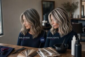 Balayage or highlights which blends gray hair best | Harlow Beauty & Hair Salon, North Austin TX
